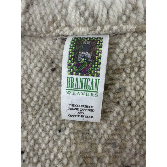 Branigan Weavers Wool Sweater Cape Poncho Beige Collar Full Zip Fringe One Size - Picture 10 of 12